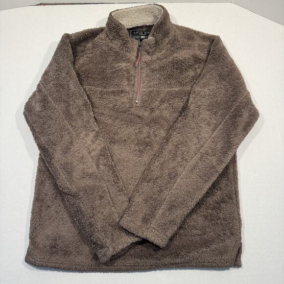 True Grit Mens Small Quarter Zip Sherpa Fleece Pullover Brown Tan Cozy Soft - Picture 1 of 12